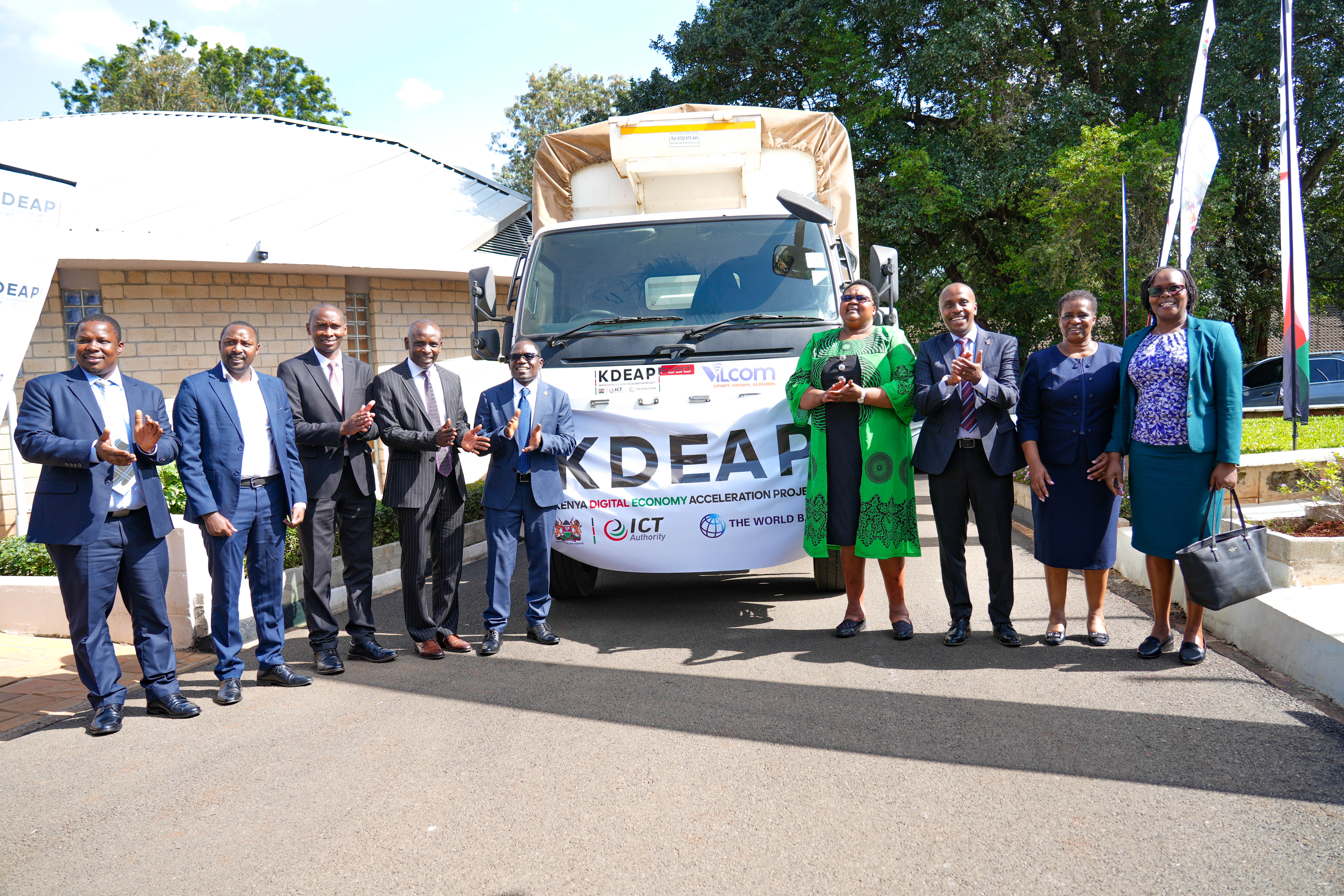 PS Isaboke flags off the first consignment of laptops and smart boards to schools.