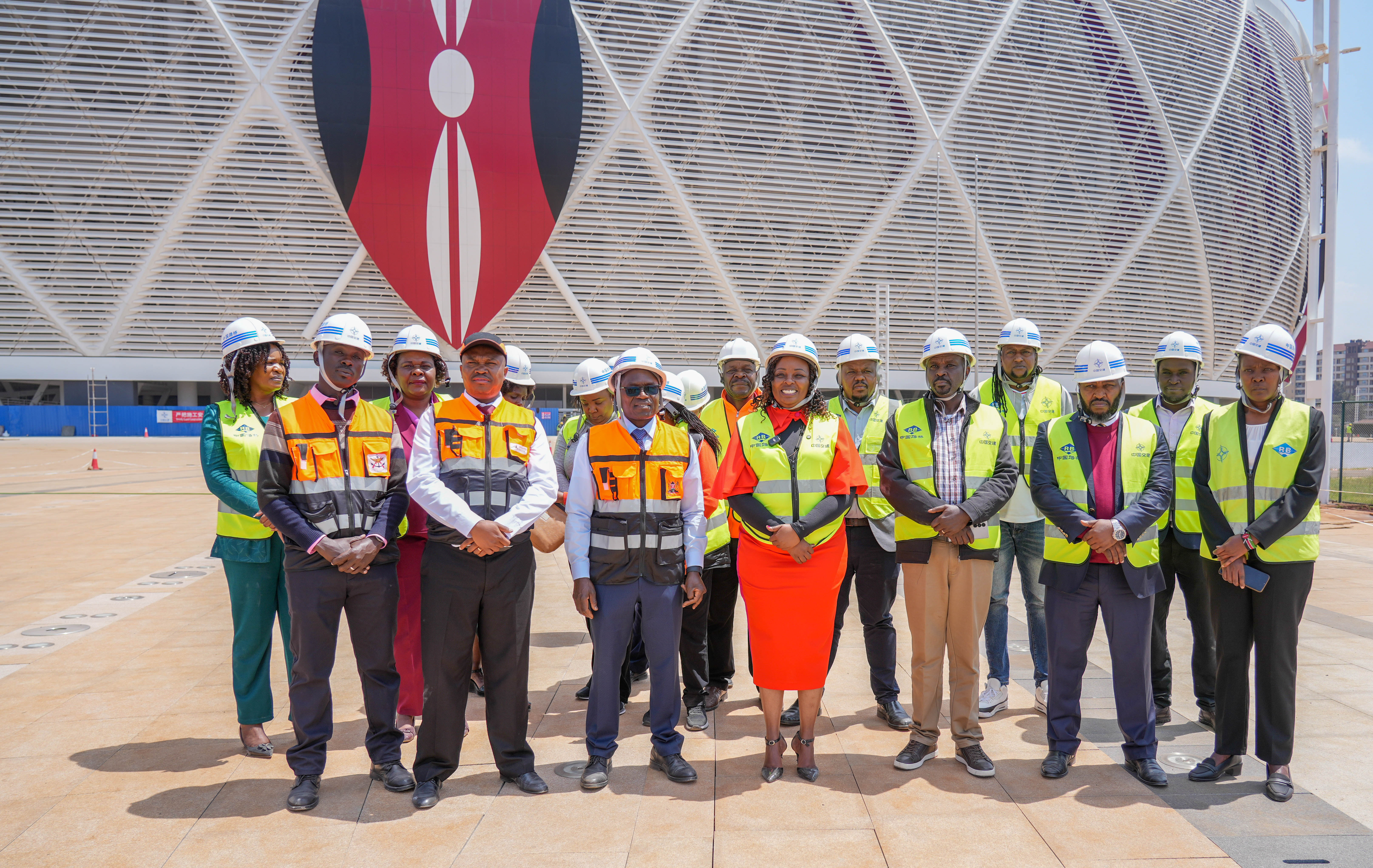 PS Stephen Isaboke, EBS and PS Elijah Mwangi during the inspection of the Raila Odinga International Stadium at the Talanta Sports Complex.