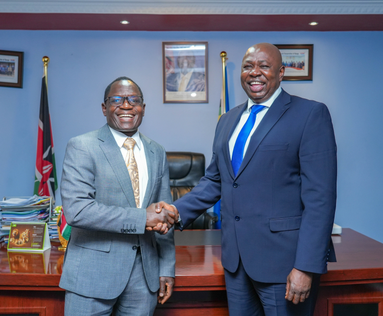 PS Stephen Isaboke, EBS, (left) and newly appointed Government Spokesperson, Mr Charles Owino (right)